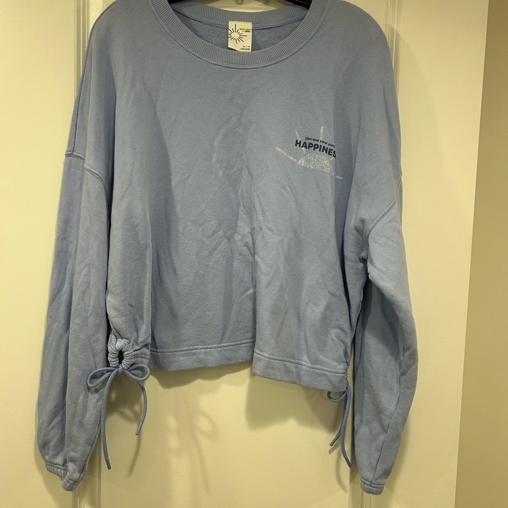 Aerie Offline Oversized Cropped Cinched side tie Sweatshirt Blue - Picture 4 of 10